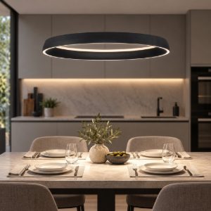Lampadario a sospensione per cucina moderno anello nero sabbiato led 48w cct 2700k 4000k dimmerabile