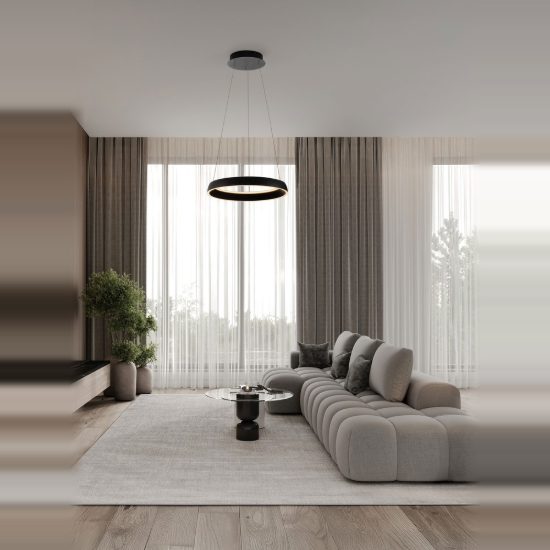 Lampadario a sospensione per cucina moderno anello nero sabbiato led 48w cct 2700k 4000k dimmerabile