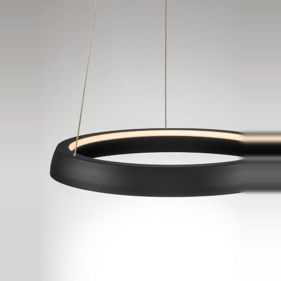 Lampadario a sospensione per cucina moderno anello nero sabbiato led 48w cct 2700k 4000k dimmerabile