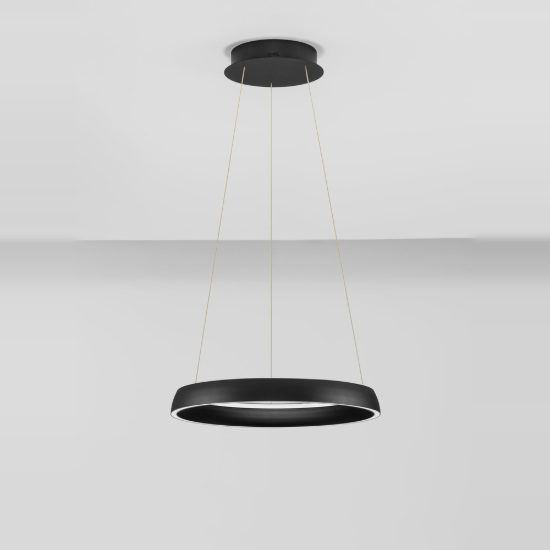 Lampadario a sospensione per cucina moderno anello nero sabbiato led 48w cct 2700k 4000k dimmerabile