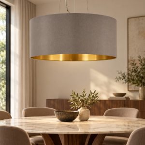 Lampadario cilindro a sospensione in tessuto cappuccino interno oro 53 cm eglo maserlo