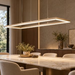 Lampadario per soggiorno moderno led dimmerabile rettangolare oro opaco