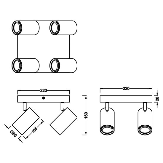 Plafoniera moderna 4 spot bianco opaco legno orientabili