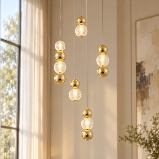 Lampadario elegante per soggiorno contemporaneo sfere oro led 22w 3200k