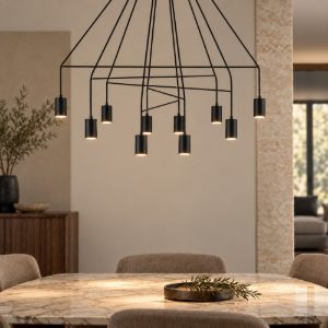 Lampadario moderno nero per salotto design particolare