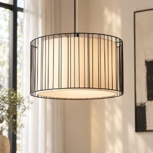 Lampadario moderno struttura nera paralume bianco