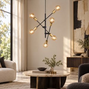 Lampadario nero oro per soggiorno design minimal