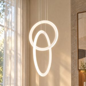 Lampadario moderno bianco led 48w 3000k design cerchi