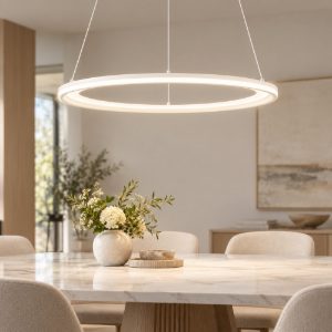 Lampadario anello bianco led 98w 3000k edge perenz design moderno