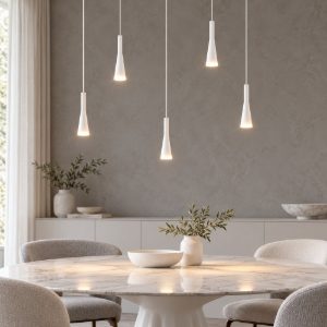 Lampadario moderno bianco per sala da pranzo cone perenz led 35w 3000k
