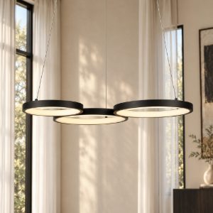 Lampadario per soggiorno moderno cerchi nero led 28w 3000k