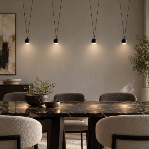 Vivida shallow lampadario moderno led 16w 3000k 4 luci sfere nere