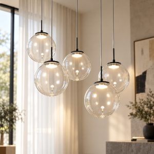 Lampadario ariel fabas luce sfere vetro per soggiorno modderno led 35w 4000k