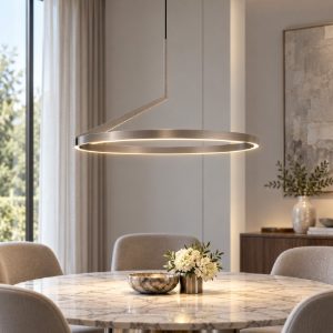 Lampadario a sospensione anello nickel led 31w cct 2700k-3000k-4000k biemissione