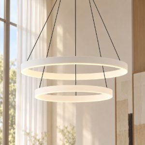 Gea luce criseide lampadario moderno per salotto led 75w 3000k doppio anello