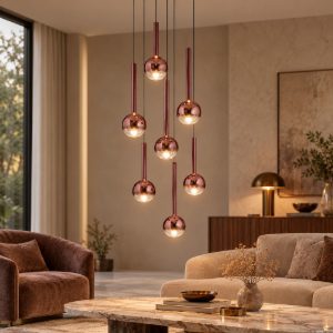 Ondaluce lampadario a sospensione aura 7 luci vetro marrone led 3000k dimmerabile
