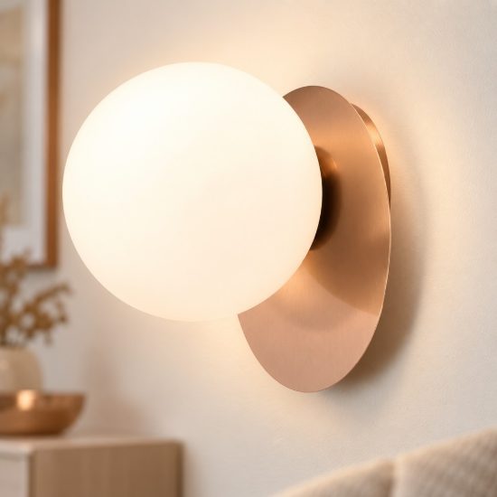 Vivida pearl oro rosa applique per salotto led 12w 3000k sfera vetro bianco