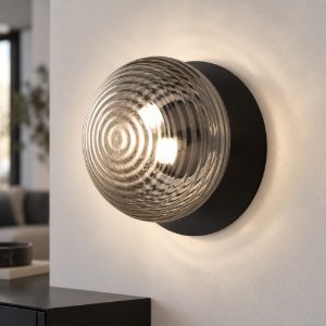 Tondo ondaluce lampade da parete soffitto nero sfera vetro fume