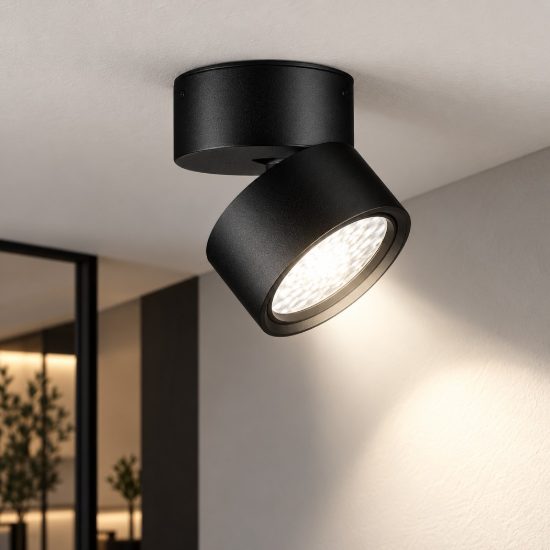 Faretto da soffitto moderno sporgente nero led 12w 3000k 8cm orientabile