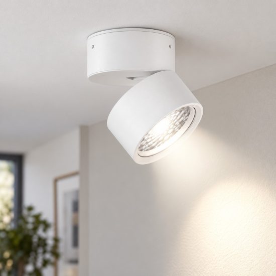 Faretto da soffitto sporgente led 12w 3000k moderno bianco 8cm orientabile