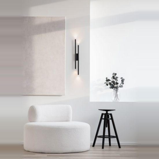 Applique da parete design moderno luce biemissione nero led 11w cct 2700k 4000k 60cm per soggiorno