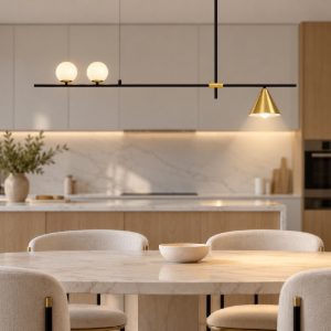 Lampadario a sospensione moderno lineare con sfere cono nero oro per sala da pranzo cucina