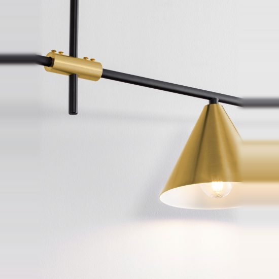 Lampadario a sospensione moderno lineare con sfere cono nero oro per sala da pranzo cucina