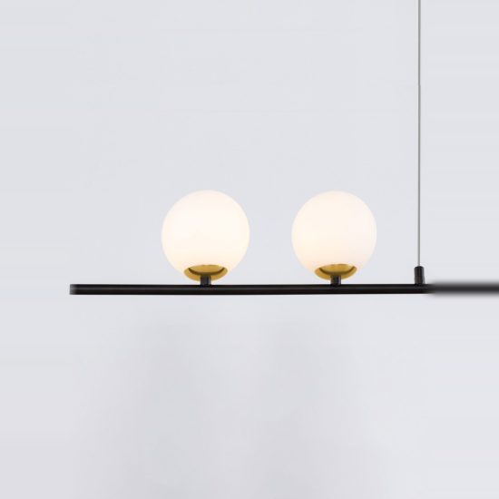 Lampadario a sospensione moderno lineare con sfere cono nero oro per sala da pranzo cucina