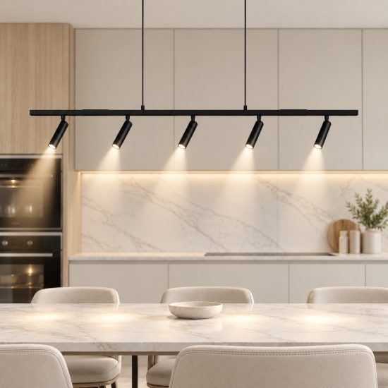 Lampadario per cucina moderno lineare con faretti orientabili nero led 13w 3000k