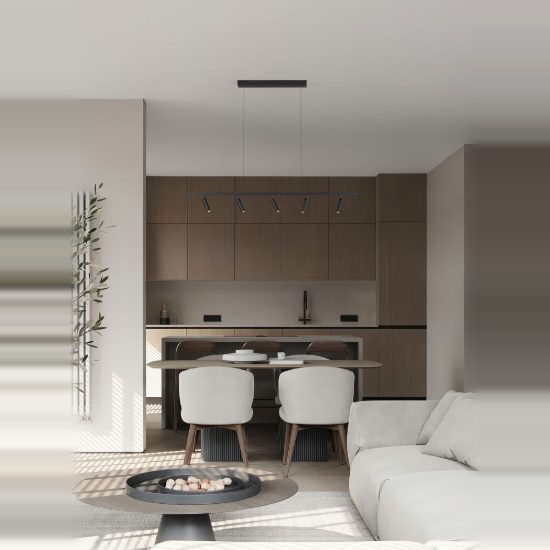 Lampadario per cucina moderno lineare con faretti orientabili nero led 13w 3000k