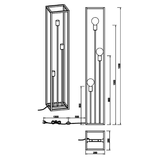 Lampada da terra piantana nero opaco 3 luci minimalista