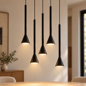 Lampadario per cucina nero a sospensione led 27w 3000k dimmerabile 5 luci
