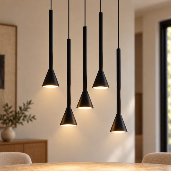 Lampadario per cucina nero a sospensione led 27w 3000k dimmerabile 5 luci