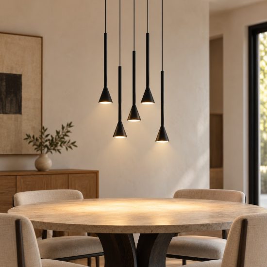 Lampadario per cucina nero a sospensione led 27w 3000k dimmerabile 5 luci