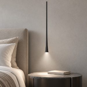 Lampada per comodino camera da letto moderna conica nera a sospensione led 6w 3000k