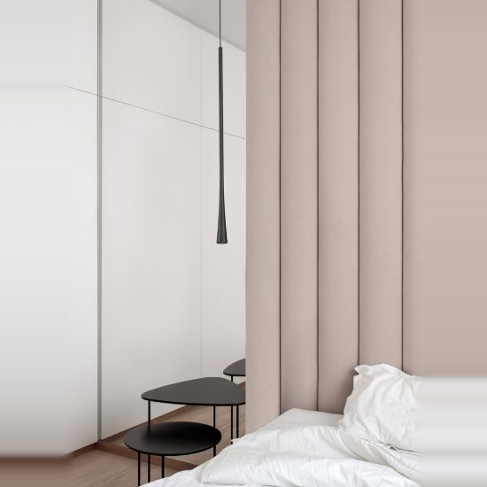 Lampada per comodino camera da letto moderna conica nera a sospensione led 6w 3000k