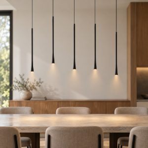 Lampadario moderno per cucina lineare nero a sospensione led 38w 3000k 5 luci