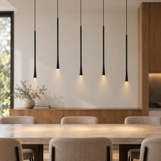Lampadario moderno per cucina lineare nero a sospensione led 38w 3000k 5 luci