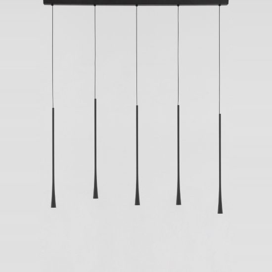 Lampadario moderno per cucina lineare nero a sospensione led 38w 3000k 5 luci