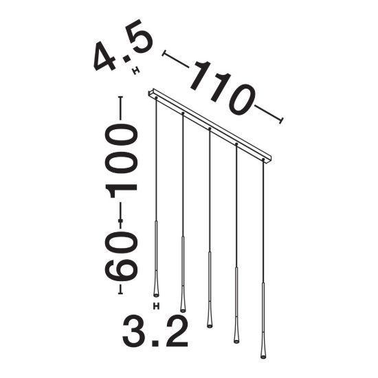 Lampadario moderno per cucina lineare nero a sospensione led 38w 3000k 5 luci