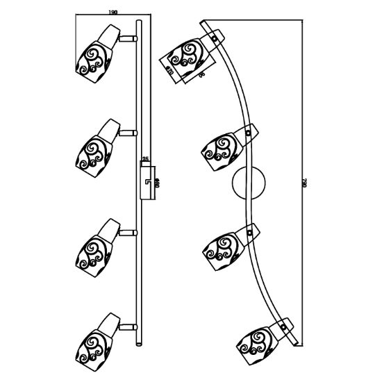 Plafoniera con 4 spot lineare nichel opaco orientabili