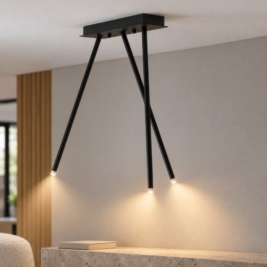 Plafoniera per cucina moderna con faretti orientabili nero led 8w 3000k 3 luci
