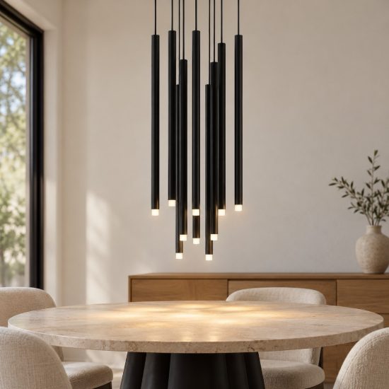 Lampadario per tavolo soggiorno moderno nero 12 pendenti a sospensione led 69w 3000k