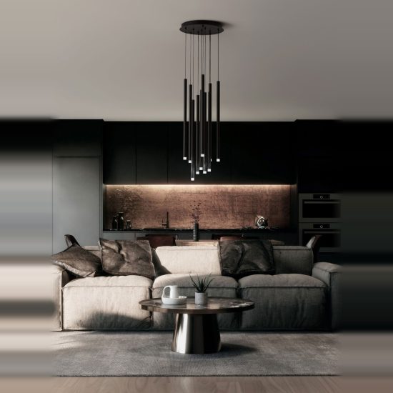 Lampadario per tavolo soggiorno moderno nero 12 pendenti a sospensione led 69w 3000k