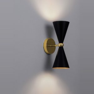 Applique da parete conica stile contemporaneo nero e oro per soggiorno