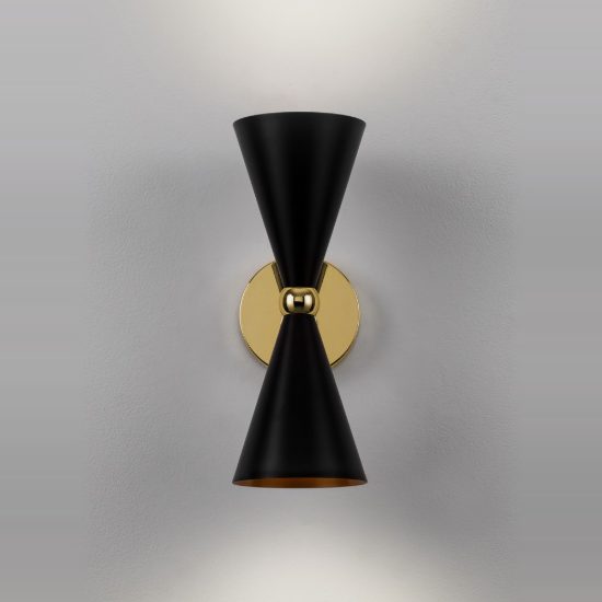 Applique da parete conica stile contemporaneo nero e oro per soggiorno