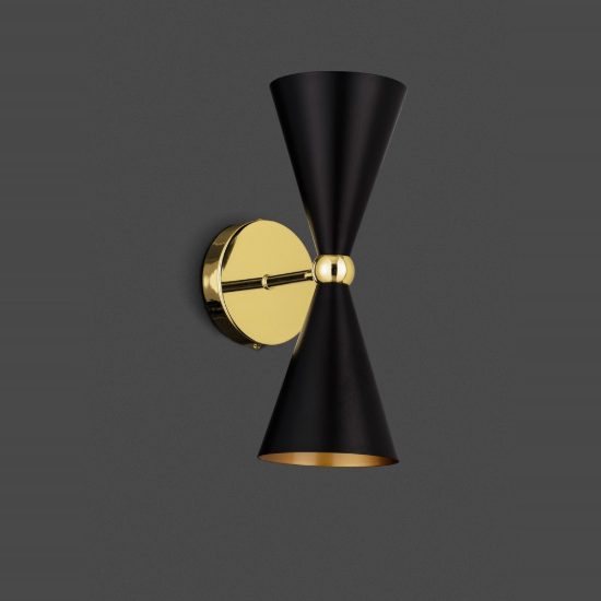 Applique da parete conica stile contemporaneo nero e oro per soggiorno