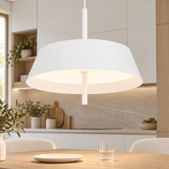 Lampadario a sospensione led 32w 3000k dimmerabile per cucina moderno conico bianco