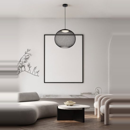 Lampadario per salotto moderno sferica nero a sospensione led 24w 3000k