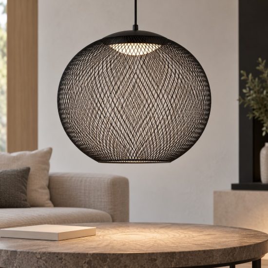 Lampadario per soggiorno moderno sferico nero a sospensione led 19w 3000k